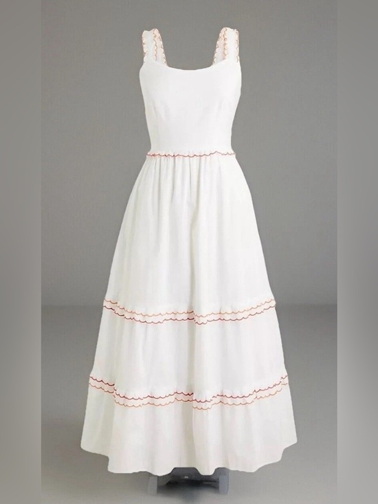 J. Crew Dresses & Skirts - J. Crew White Maxi Dress with Red Scallop Trim